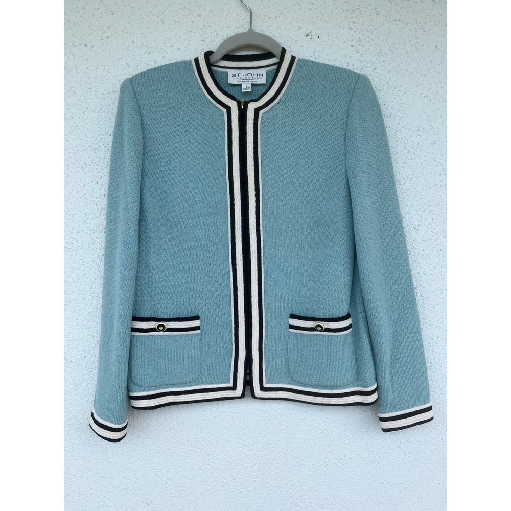 St. John Collection by Marie Gray Knit Blazer Jacket Size 6 Blue